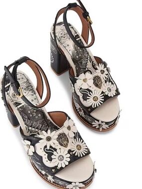New Kurt Geiger Flower Western Studded Ornament Block Heel Platform Sandals